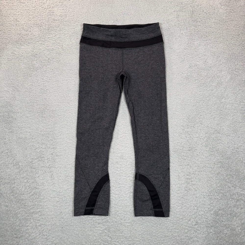 Lululemon Herringbone Mesh Crop Leggings Grey Black Size 4 Running Yoga Pants